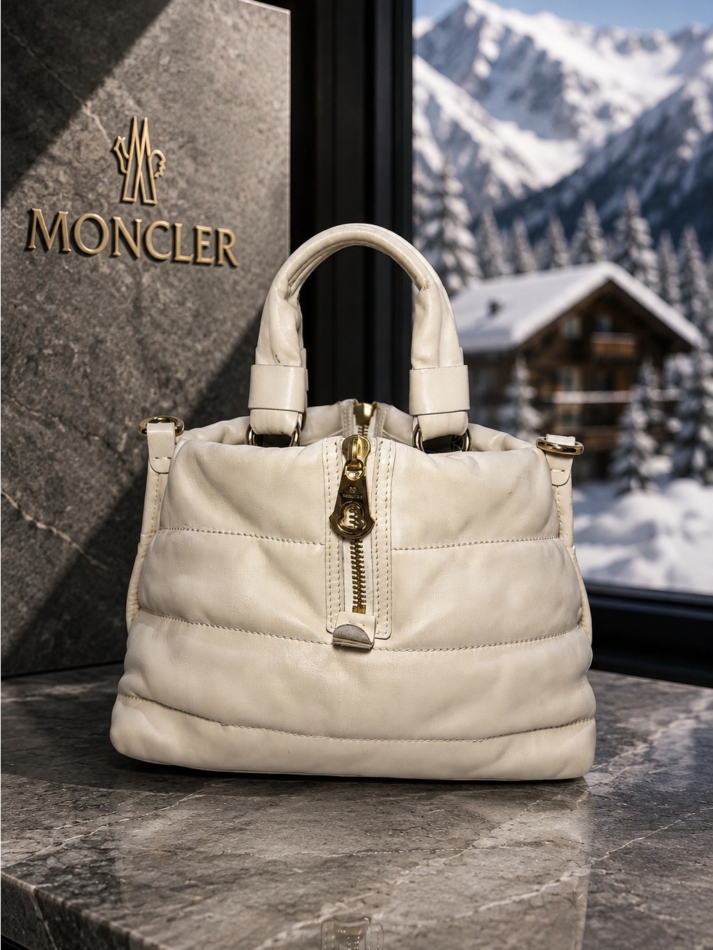 Moncler Amandine Borsa White Leather Puffer Satchel